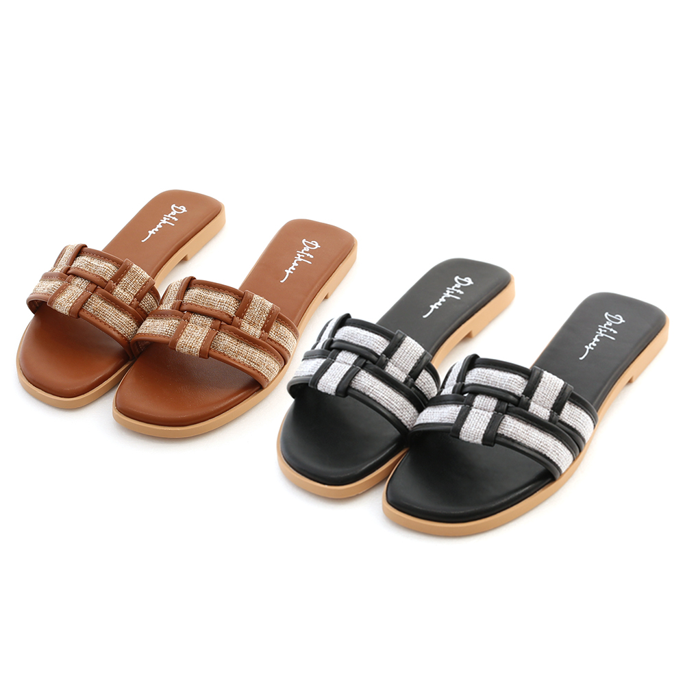 Woven Checkerboard Flat Slides Brown