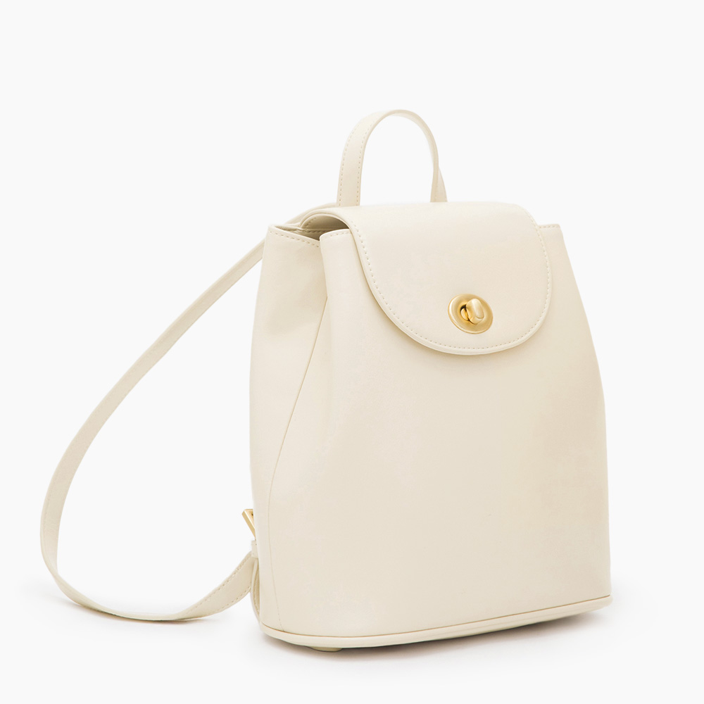 Retro Turn-Lock Backpack Beige