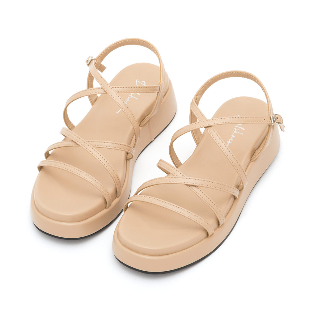 Cross-Strap Thick Sole Sandals Beige