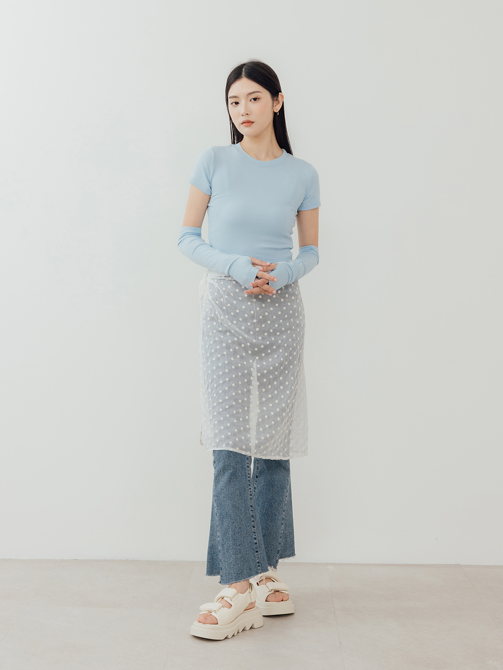 寬帶魔鬼氈空氣海綿啵啵Q軟涼鞋 米白