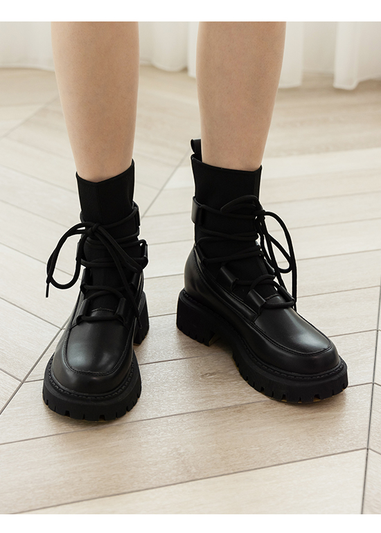 Lace-up Sock Boots Black