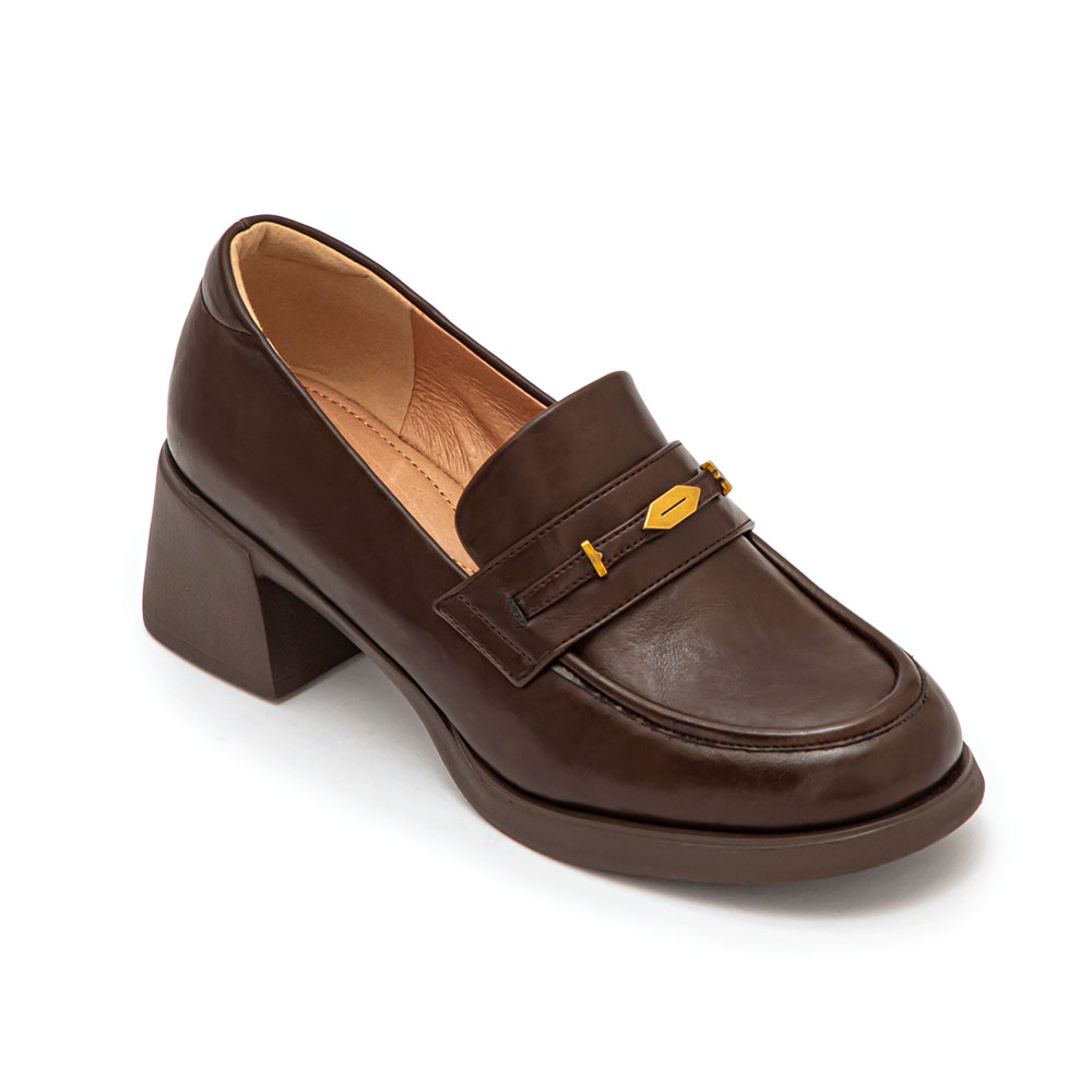 【真皮系列】親膚空氣棉小金葉樂福鞋 咖啡色