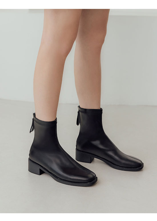Square Toe Wooden Heel Sock Boots Black