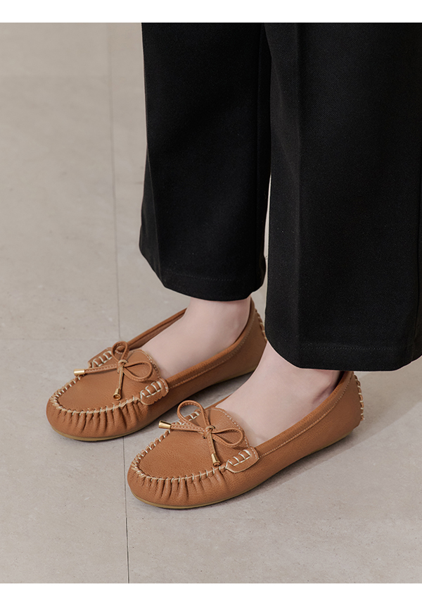 Soft MIT Bow Loafer Moccasins Brown