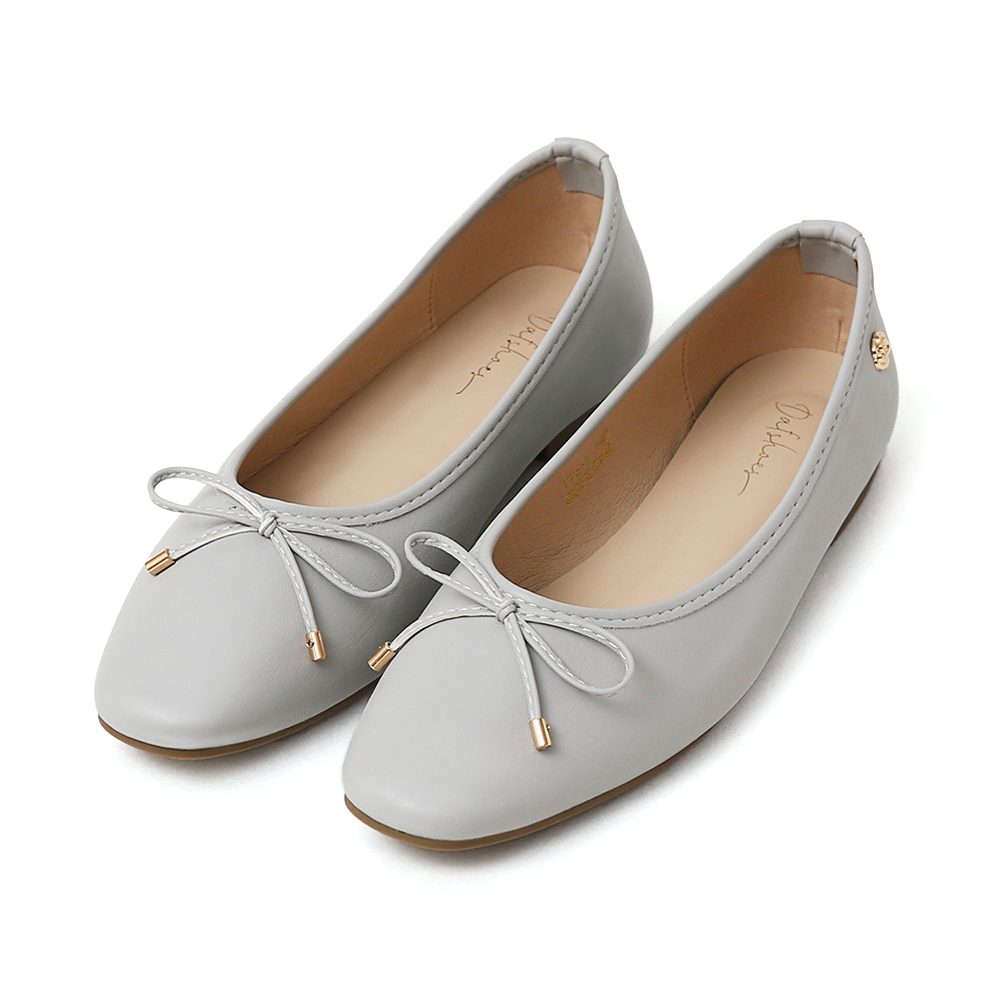 浪漫花釦．小蝴蝶結平底芭蕾娃娃鞋 冰河灰