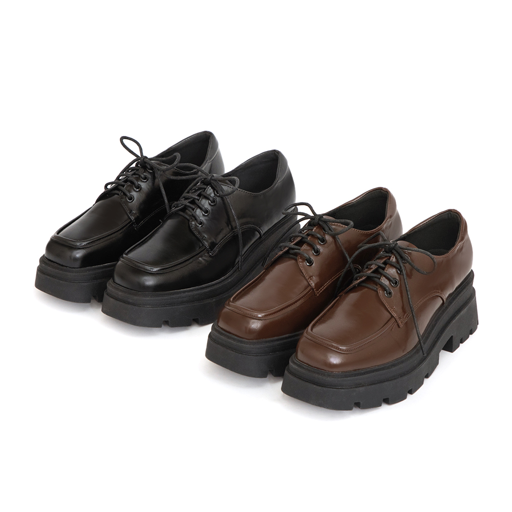 霸總風格方頭厚底鋸齒德比鞋 咖啡色