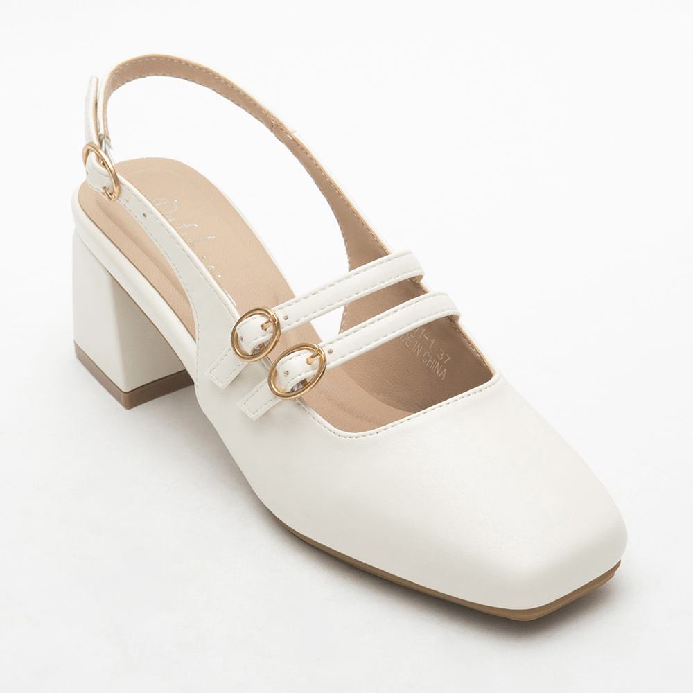 4D Cushion Double-Strap Backless Mary Jane Shoes White