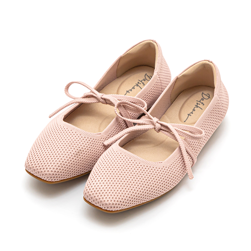 【3D零感雲織鞋】綁帶方頭瑪莉珍鞋 裸膚粉