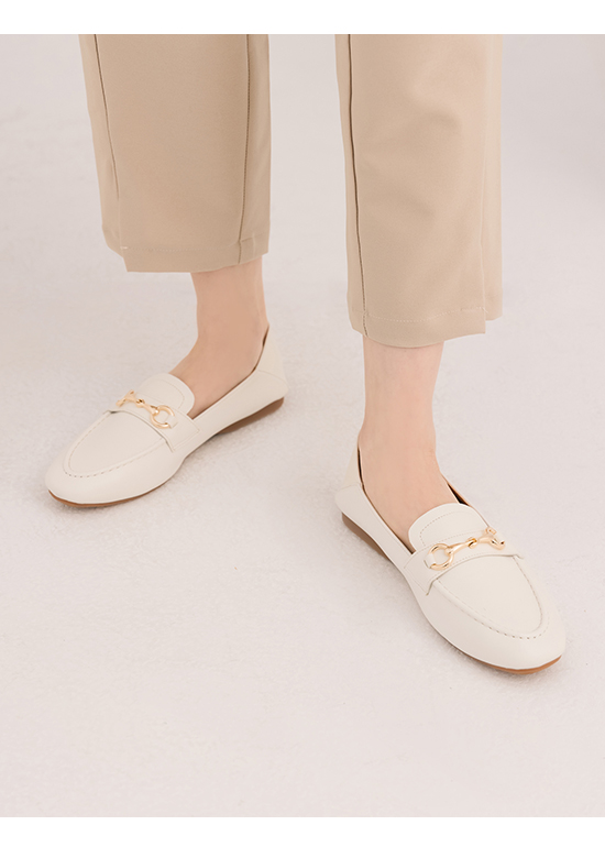 Soft Faux Leather Horsebit Loafers White
