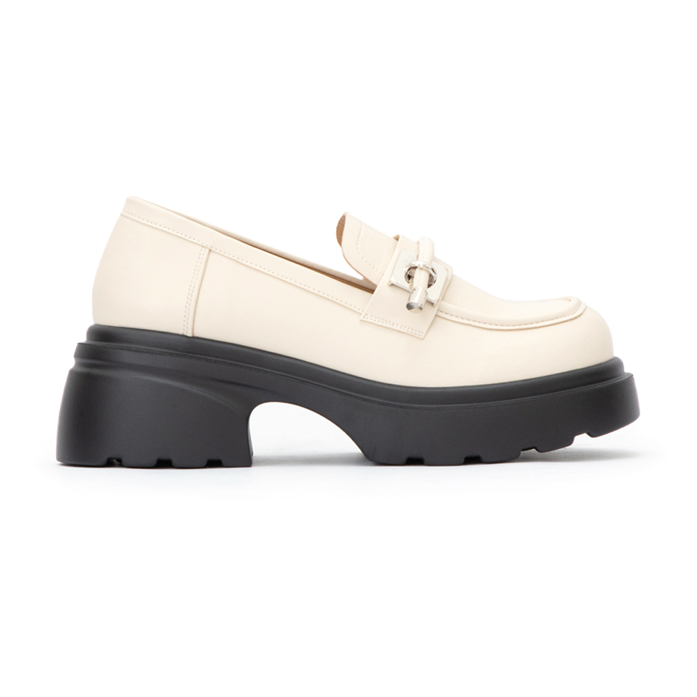 全日舒適小方塊厚底樂福鞋 米白色