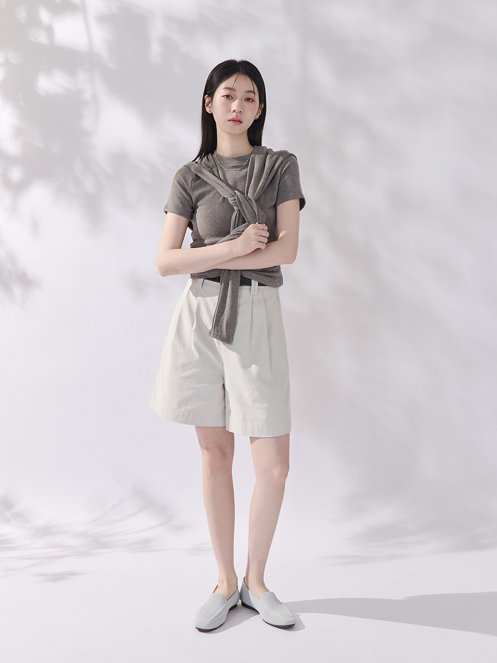 【3D零感雲織鞋】素面方頭樂福鞋 象牙灰