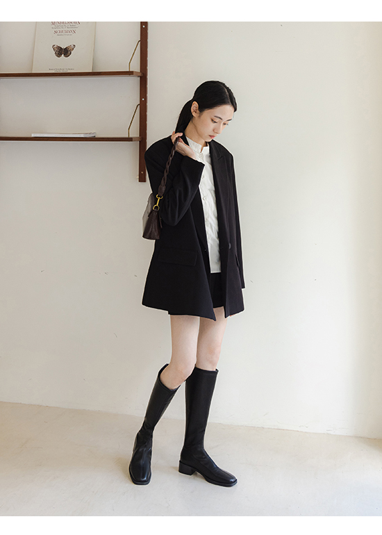 Square Toe Rubber Heel Tall Boots Black