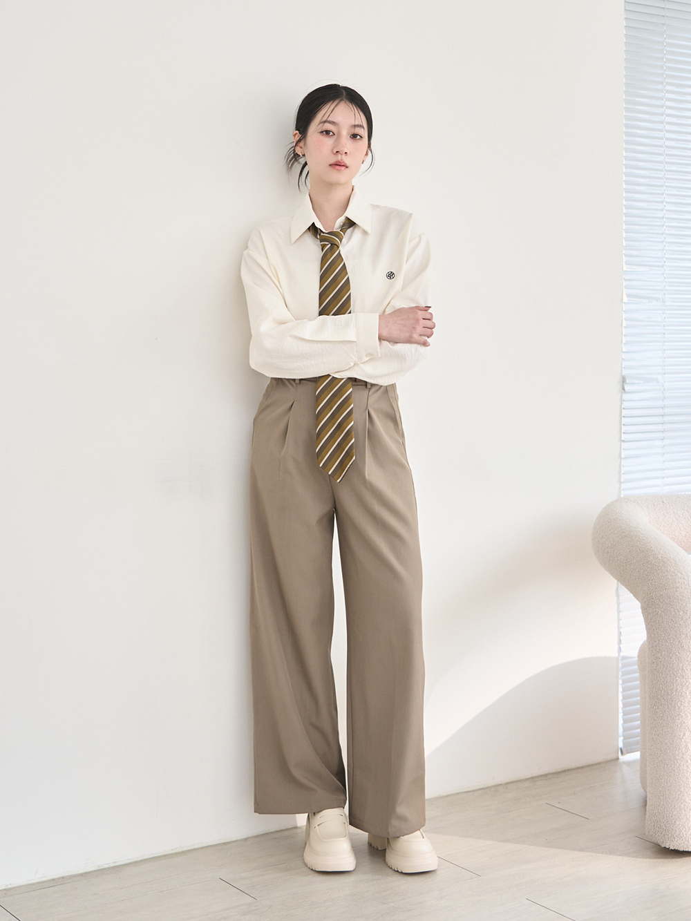 學霸女神增高加厚底樂福鞋 米白