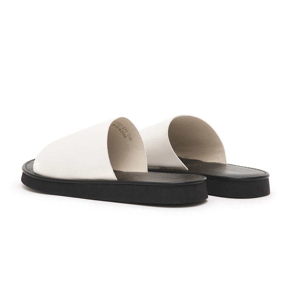 Minimalist Wide Strap Thick Sole Slippers White