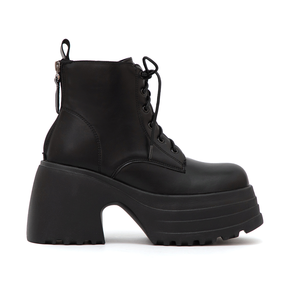 舞力全開增高加厚底綁帶短靴 黑色