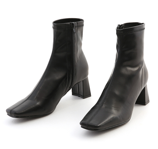 Plain Square Toe Mid-Heel Slimming Boots Black
