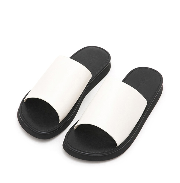 Minimalist Wide Strap Thick Sole Slippers White