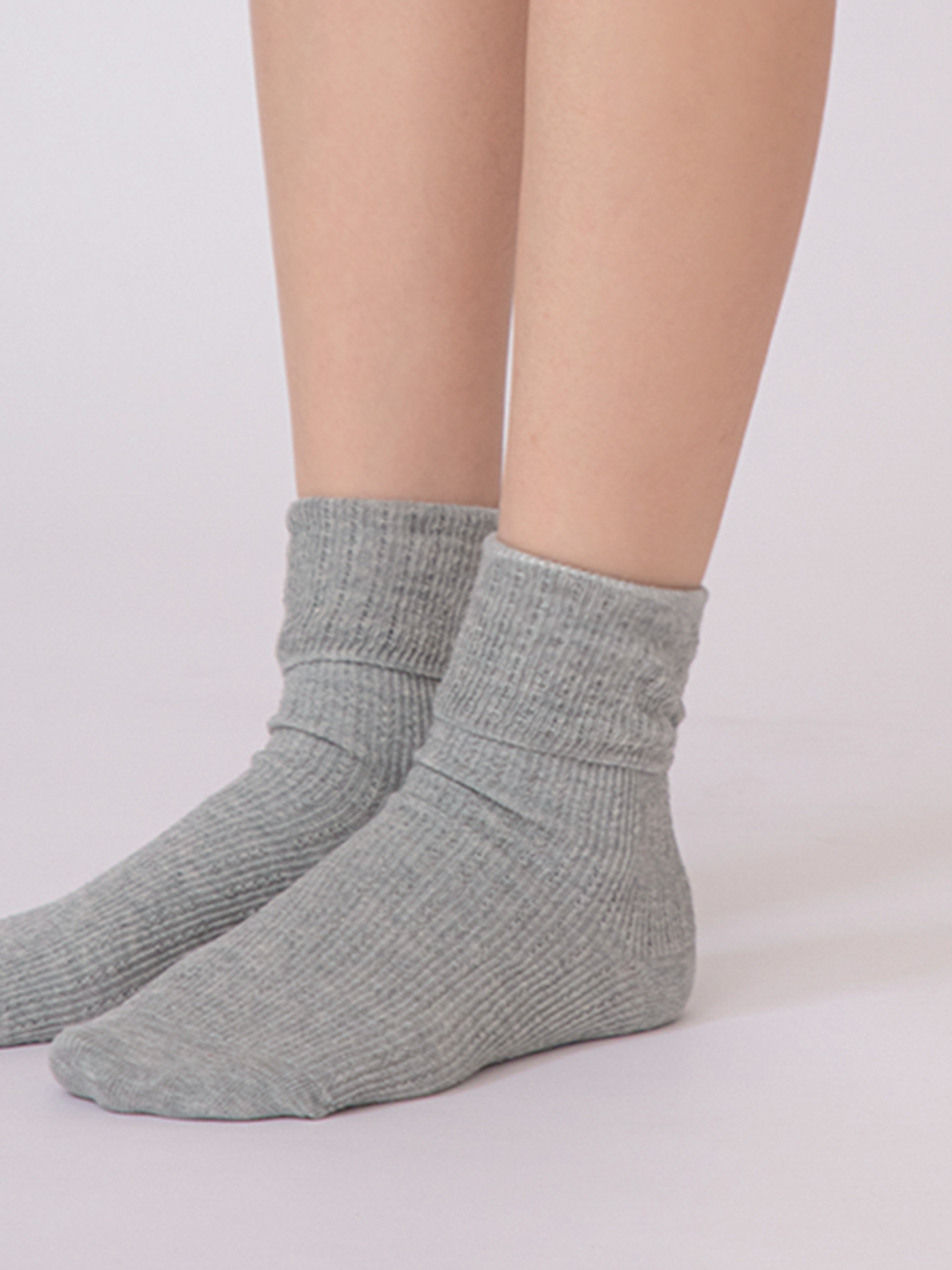 長絨棉奶油雲朵中筒襪 灰色