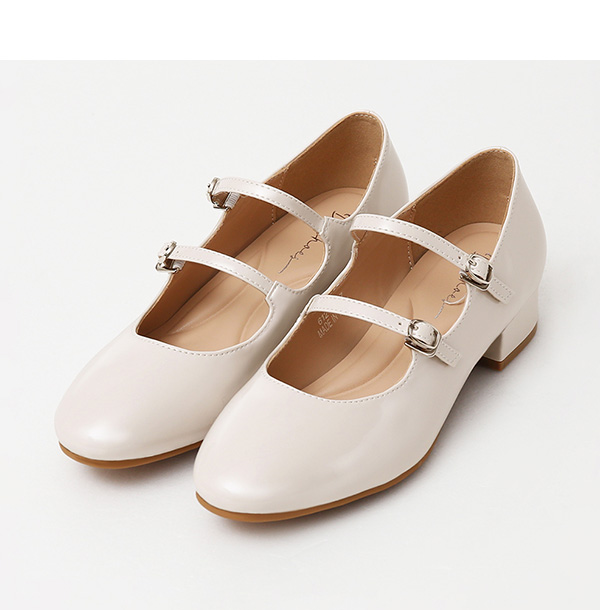 4D Cushioned Double-strap Low Heel Mary Jane Shoes Vanilla