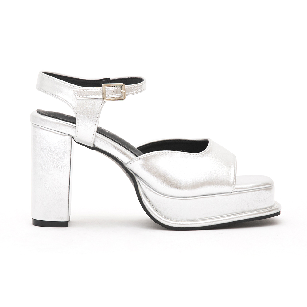 Platform Ankle Strap Mary Jane Heels Silver