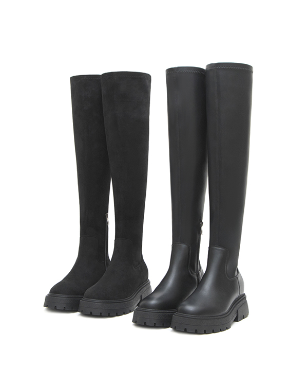 Slimming Solid Over-The-Knee Boots Textured black