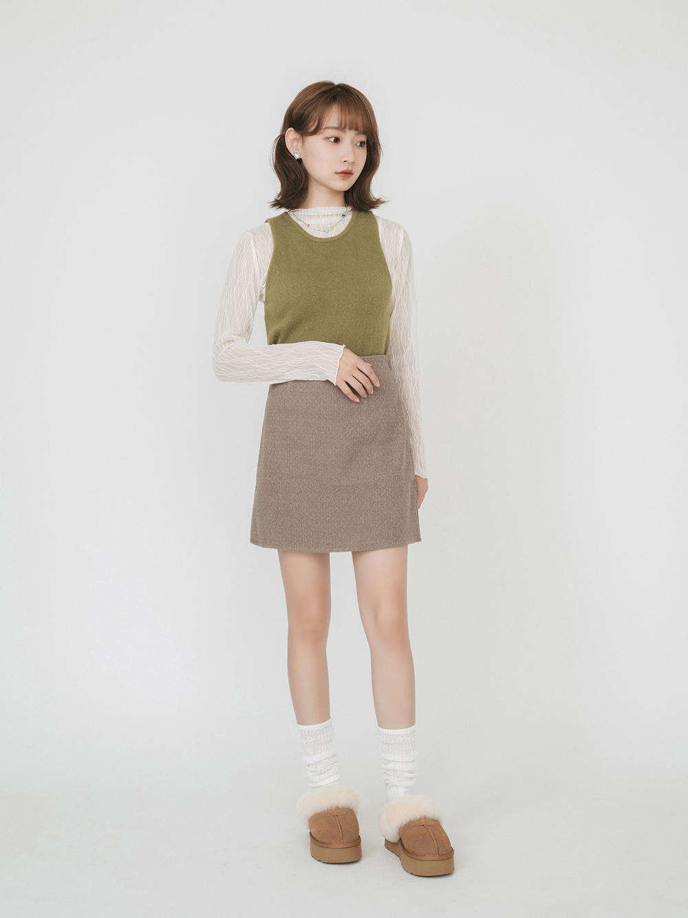 雪地精靈．真皮羊毛厚底雪靴拖鞋 駝色