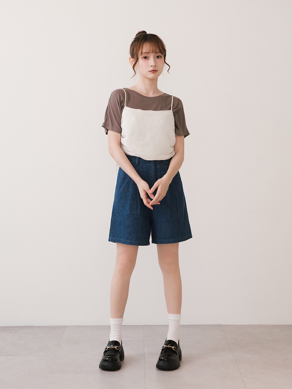 潮流少女馬銜釦輕量鋸齒增高底樂福鞋 黑漆