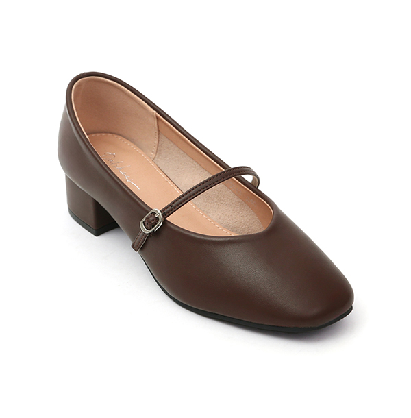 典雅少女V口低跟瑪莉珍鞋 咖