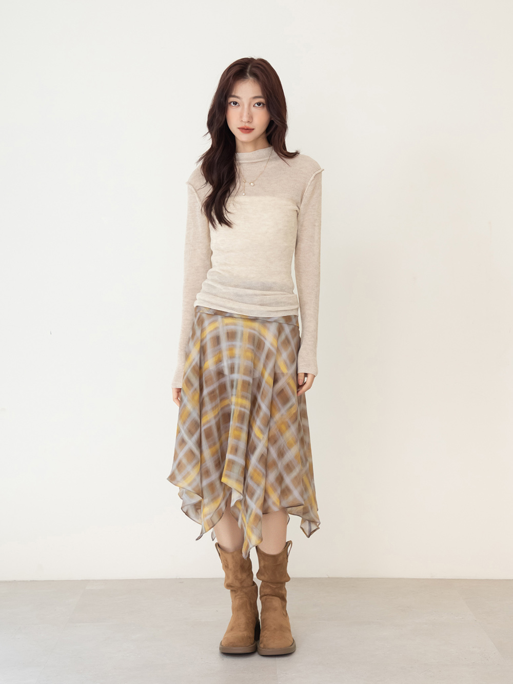 嬉皮小V口抓皺西部堆堆靴 棕色