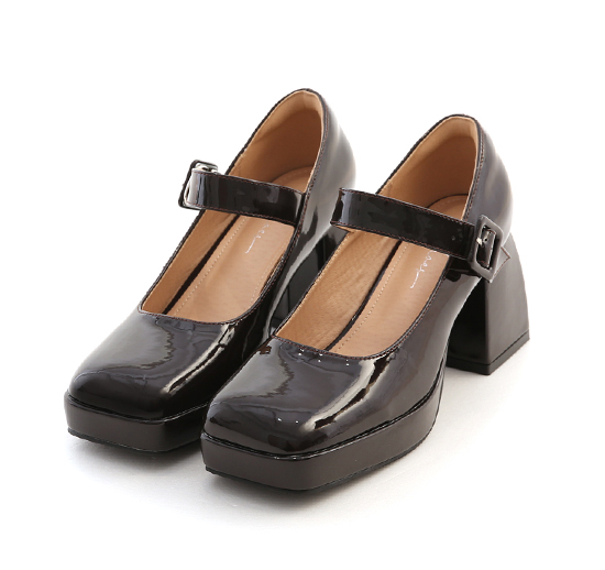 Patent Square Toe Mary Jane Heels Dark Brown