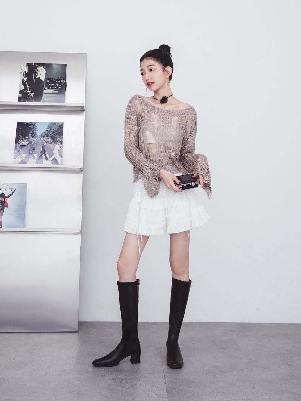 神級美腿．素面方頭高跟瘦瘦長靴 時尚黑