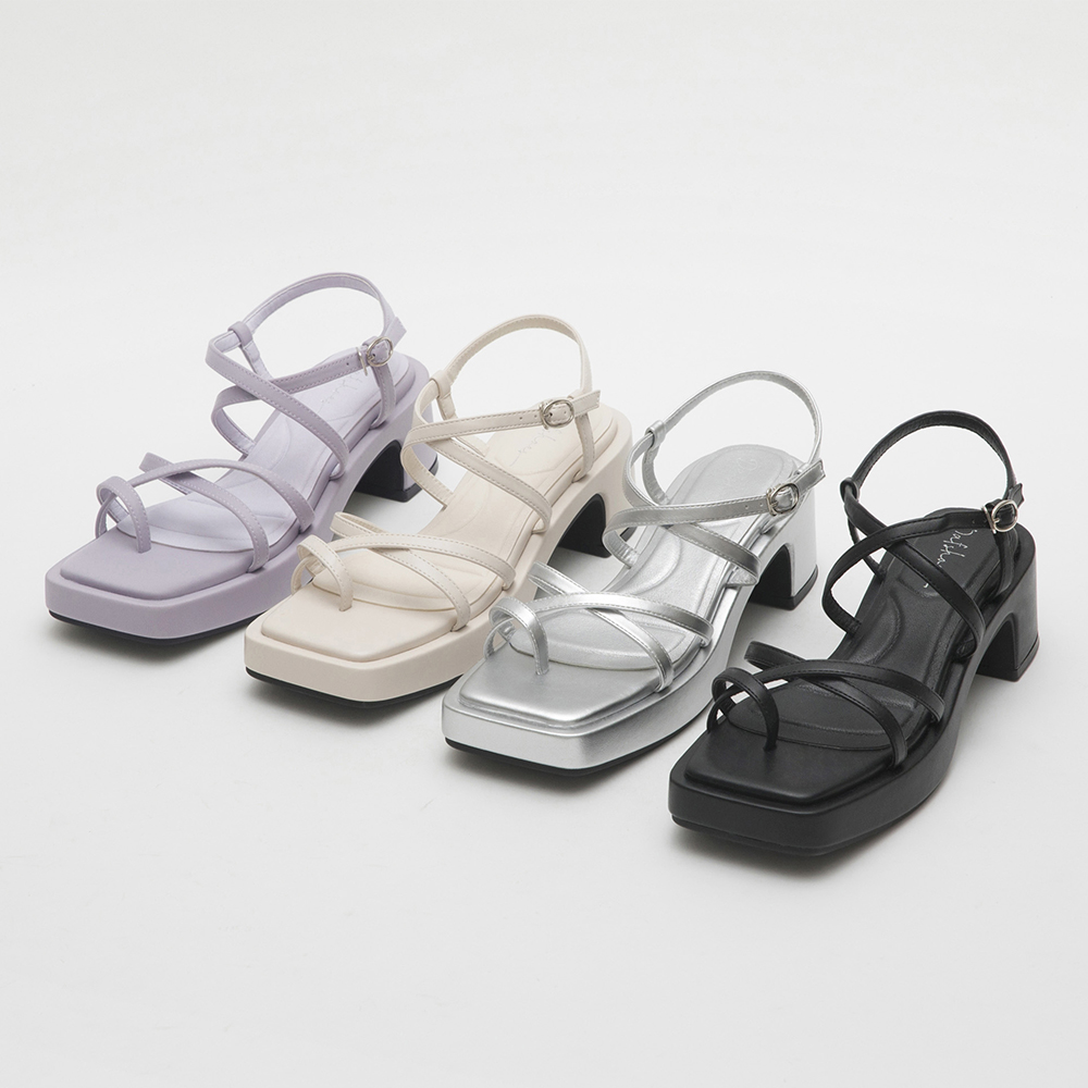 Multilayered Thin Strap Mid-Heel Sandals 紫