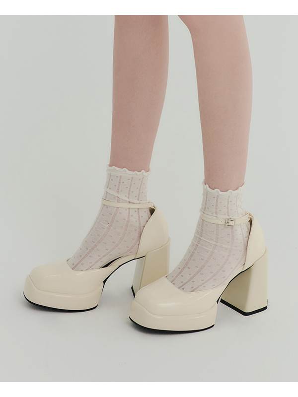 Platform Heel Mary Jane Shoes Ivory White