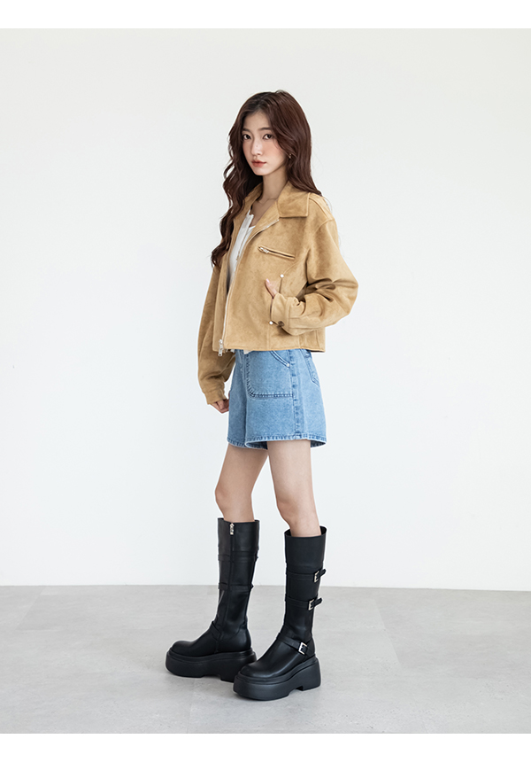 霸氣登場Plus級釦環加厚底釦環長靴 時尚黑