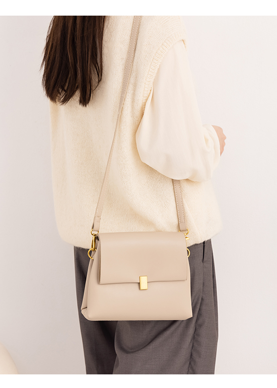Soft Leather Gold Buckle Flip Bag French Vanilla White