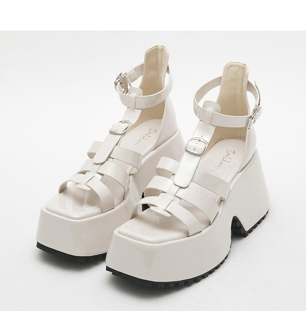 Woven Thick Sole Roman Sandals Ivory White
