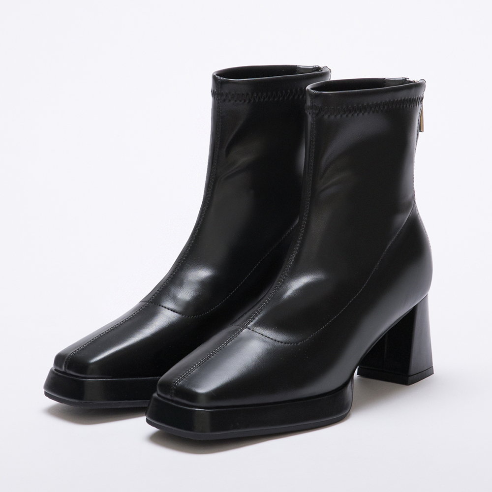 Plain Square Toe Platform High-Heel Slimming Boots Black