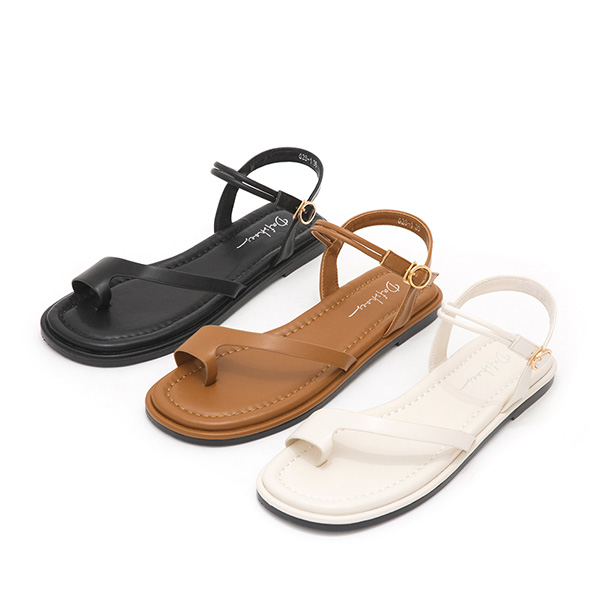 Chic Style Diagonal Strap Toe-Loop Flat Sandals 米