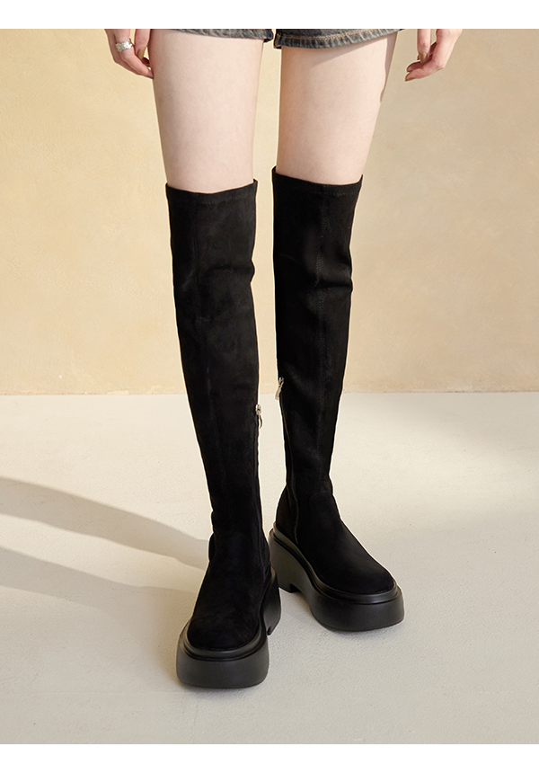 Chunky Sole Slimming Tall Boots Textured black