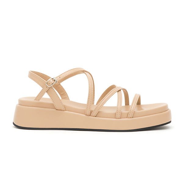 Cross-Strap Thick Sole Sandals Beige