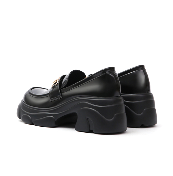 Trendy Horsebit Chunky Sole Loafers Black Patent