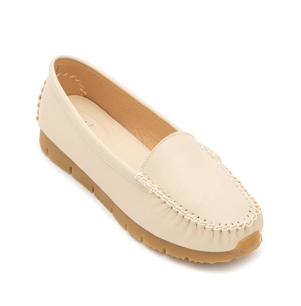 MIT Plain Platform Moccasins Cream