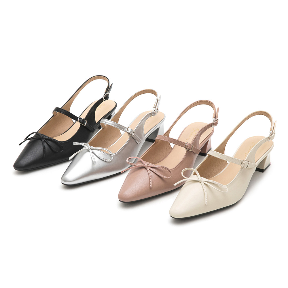 Bow Tie Pointed Toe Slingback Heels 粉