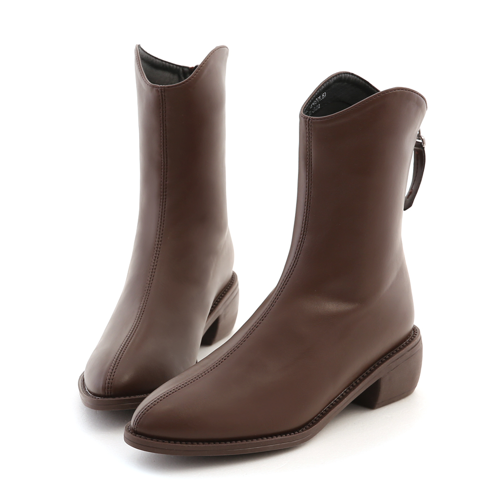 Plain V-Cut Pointed Toe Boots Brown