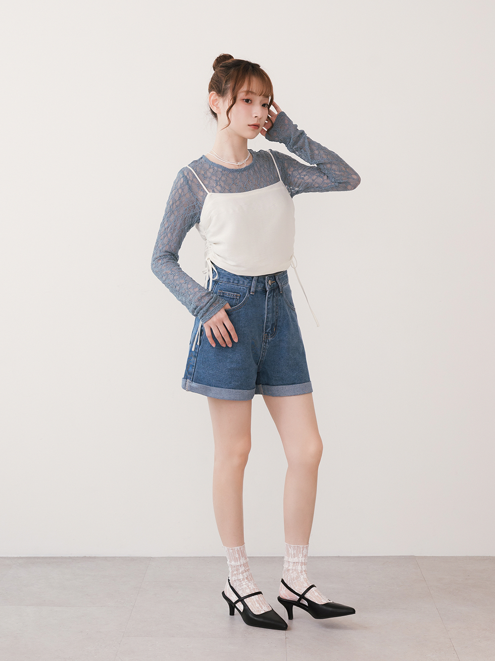 一穿愛上尖頭低跟後空跟鞋 黑