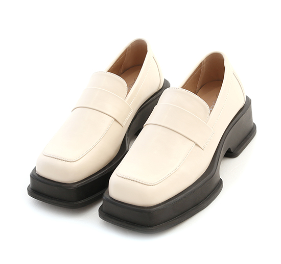 Retro Square Toe Platform Loafers Vanilla