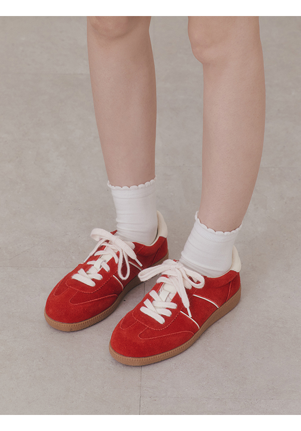 雙色鞋帶真皮復古德訓鞋 紅