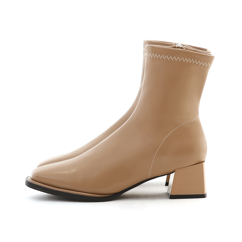 Square Toe Mid-Heel Slimming Boots Beige