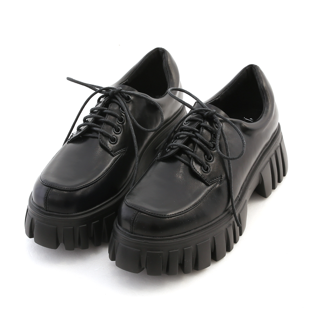 摩登少女．輕量鋸齒底綁帶德比鞋 時尚黑