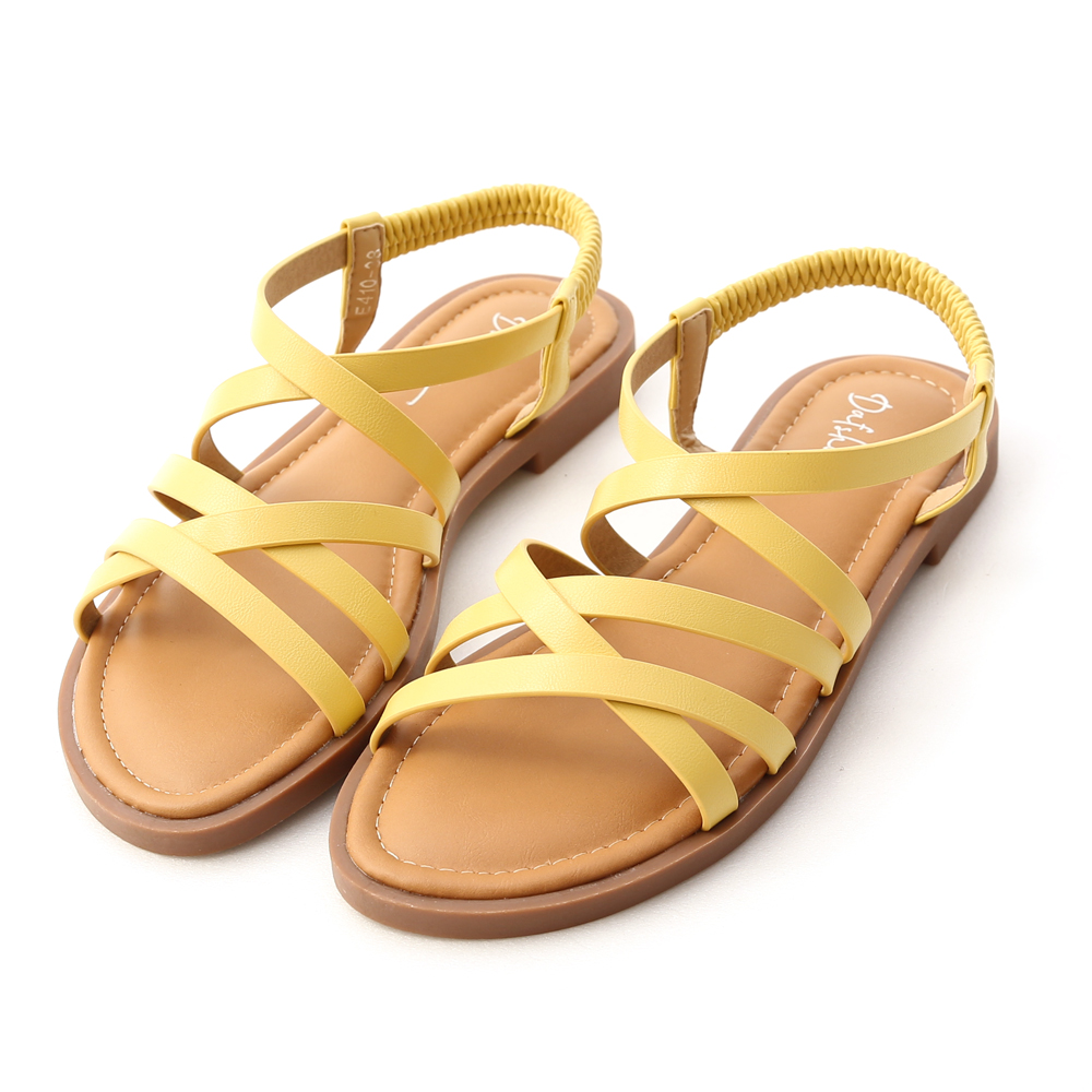 Soft Faux Leather Cross Straps Sandals Yellow